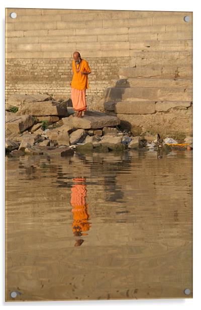 Reflection of a Saddhu, River Ganges, Varanasi, In Acrylic by Serena Bowles