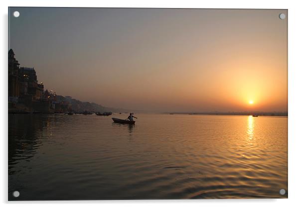 Sunrise on the Ganges, Varanasi, India Acrylic by Serena Bowles