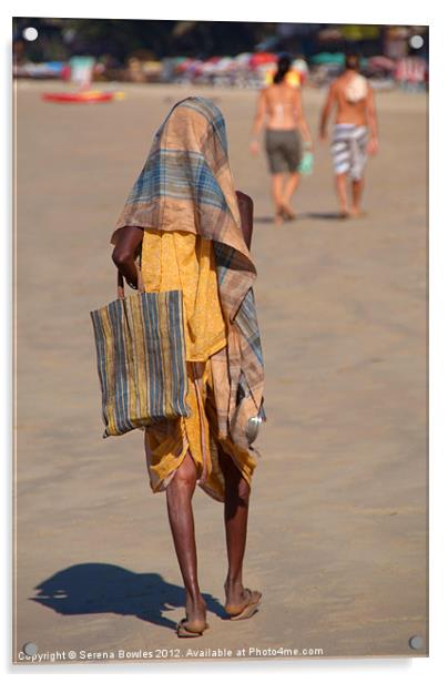 Beggar on Palolem Beach Acrylic by Serena Bowles