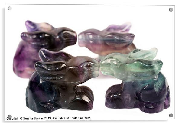 Four Rainbow Fluorite Rabbits Acrylic by Serena Bowles