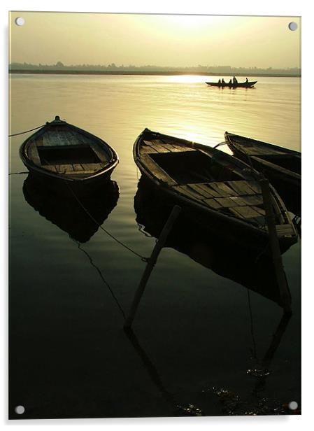 Boats on the River Ganges, Varanasi, Uttar Pradesh Acrylic by Serena Bowles
