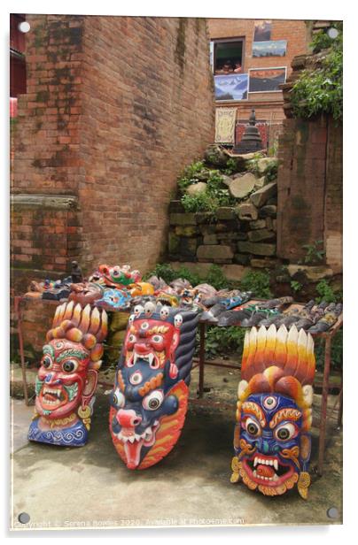 Colourful Masks for sale Swayambhu Acrylic by Serena Bowles