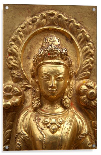 Gilded Buddha Image Swayambhu Acrylic by Serena Bowles