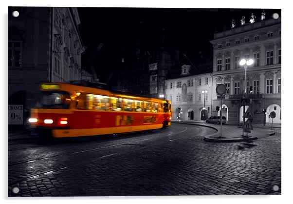Tram at Night Acrylic by Serena Bowles