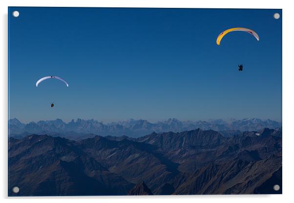Paragliding over the alps Acrylic by Thomas Schaeffer
