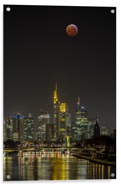 Bloodmoon over  Frankfurt Acrylic by Thomas Schaeffer