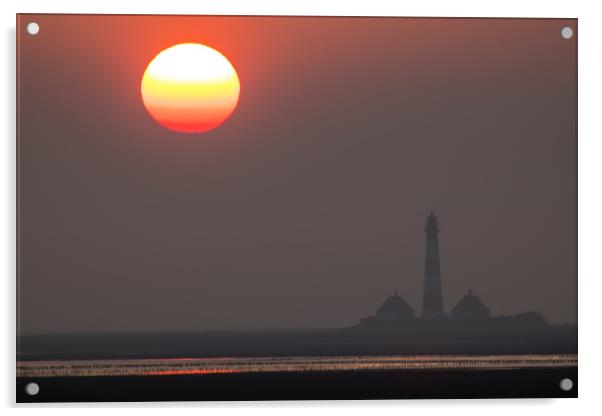 Westerhever Lighthouse at sunset Acrylic by Thomas Schaeffer