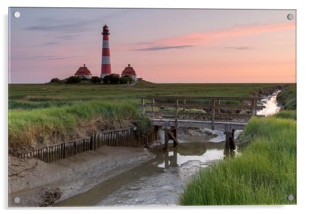 Sunset am Leuchtturm Westerhever Acrylic by Thomas Schaeffer