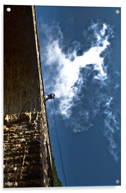 Abseil at Dromore Viaduct Acrylic by pauline morris