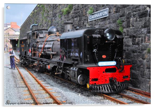 welsh highland railway loco 87 at caernarfon Acrylic by John Basford