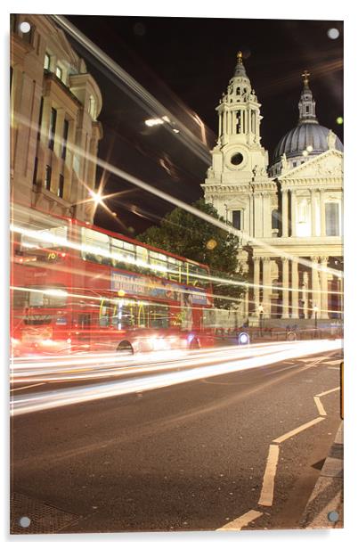London bus at St Pauls Acrylic by Sarah Waddams