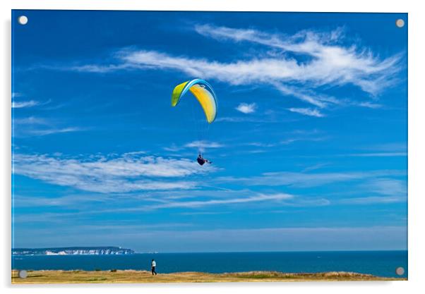 Paragliding at Barton on Sea Acrylic by Joyce Storey