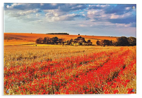 Poppies in the Crop Field Acrylic by Joyce Storey