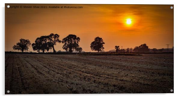 Sun set over Folkingham  Acrylic by Steven Shea