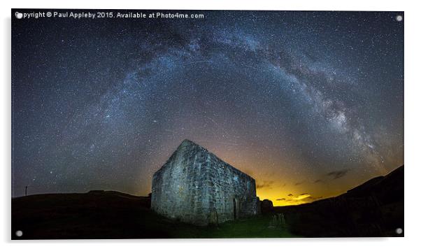 Black Midden Milky Way panorama - Northumberland. Acrylic by Paul Appleby