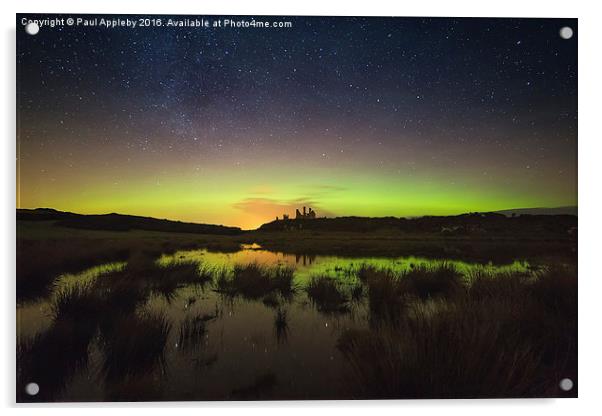  Dunstanburgh Castle Aurora New Years Day 2016 Acrylic by Paul Appleby