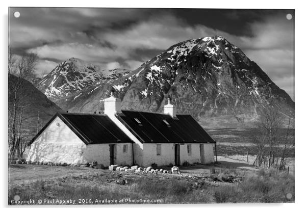 Blackjack Cottage, Glencoe - Black & White Acrylic by Paul Appleby