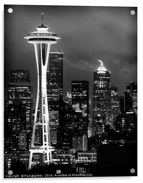 Seattle Space Needle Acrylic by Paul Appleby