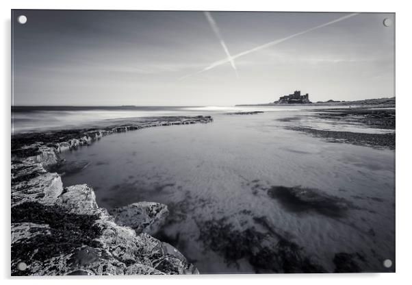Bamburgh Castle and Contrails Acrylic by Paul Appleby