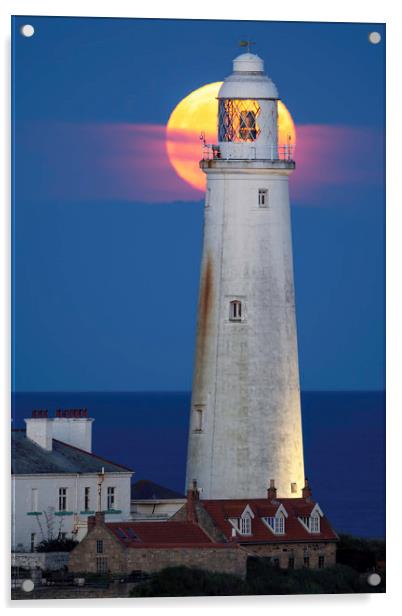 St. Mary's Lighthouse - Full Moon Rising Acrylic by Paul Appleby