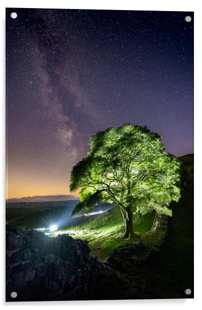 Sycamore Gap on Hadrian's Wall at Night Acrylic by Paul Appleby