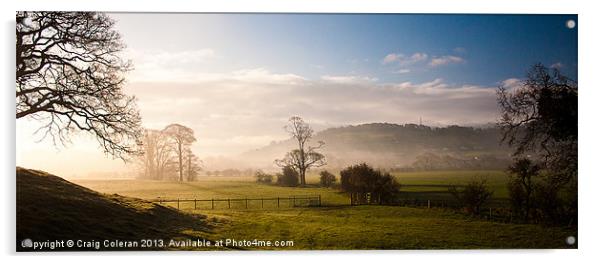 Across the valley in the mist Acrylic by Craig Coleran