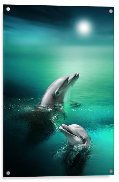 Delightful Dolphins Acrylic by Julie Hoddinott