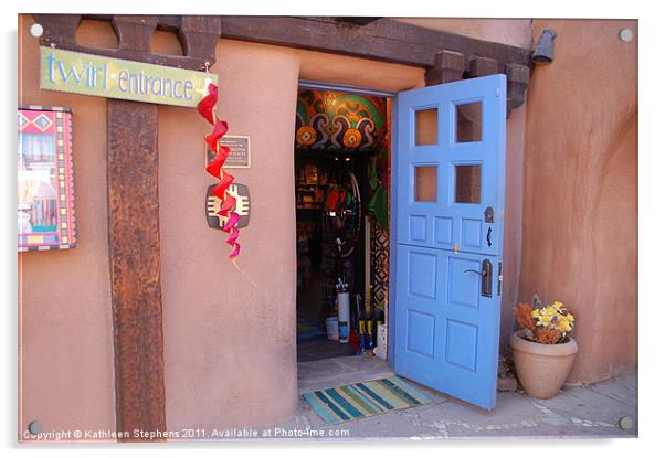 Taos Blue Door Acrylic by Kathleen Stephens