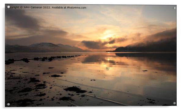 Winter sunset  from Caol on the shores of Loch Linnhe. Acrylic by John Cameron
