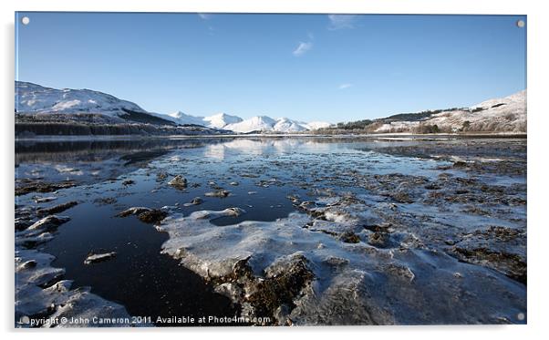 Loch Eil in winter. Acrylic by John Cameron