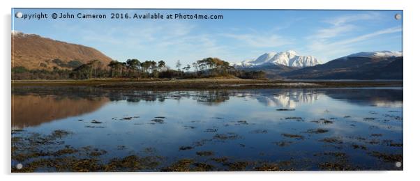 Ben Nevis from Inverscaddle Bay. Acrylic by John Cameron