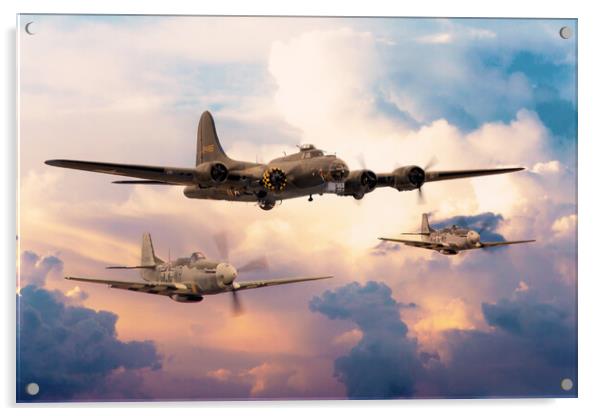 B17 Bomber and Little Friends Acrylic by J Biggadike