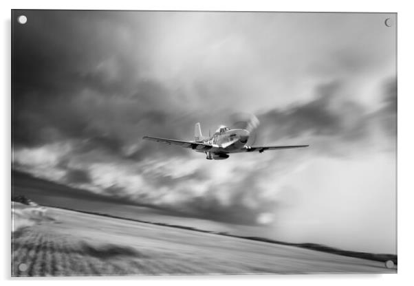 P-51 Mustang Through The Storm - Mono  Acrylic by J Biggadike