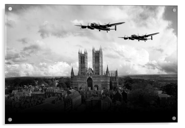 Lancaster Over Lincoln Cathedral - Mono Version Acrylic by J Biggadike