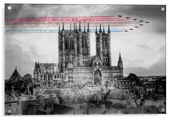 Red Arrows Lincoln Cathedral Flypast  Acrylic by J Biggadike