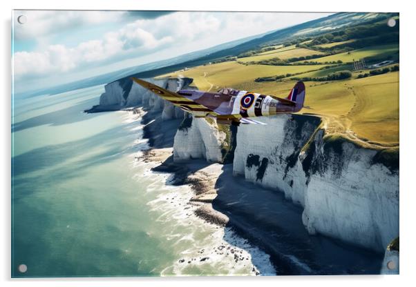 Spitfire Over Dover Acrylic by J Biggadike