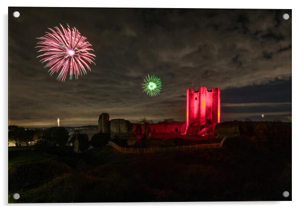 Conisbrough Castle fireworks Acrylic by J Biggadike
