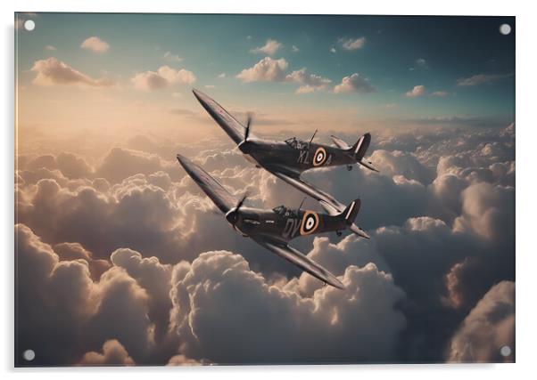 Spitfires Among The Clouds Acrylic by J Biggadike
