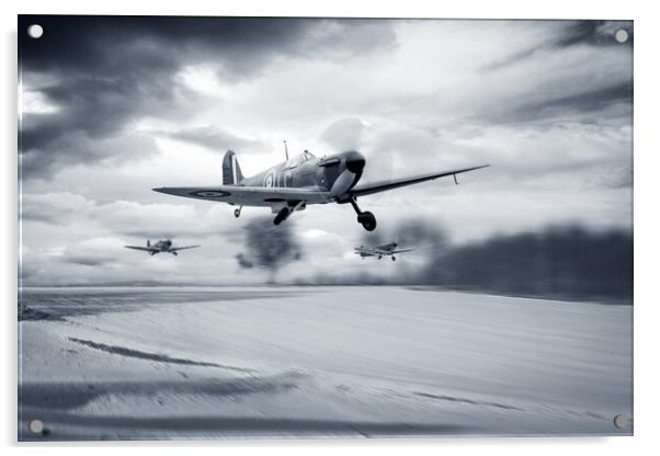 Spitfires Scramble In The Snow Acrylic by J Biggadike