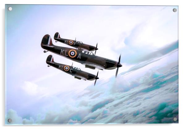 Spitfires Dive In The Blue Acrylic by J Biggadike