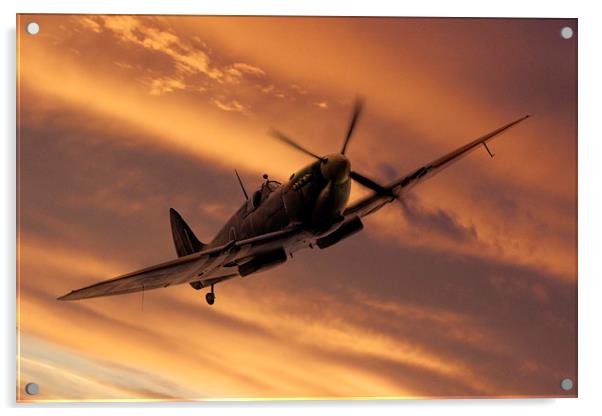 Supermarine Spitfire Sunset Pass Acrylic by J Biggadike