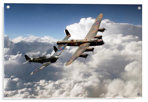 Lancaster and Spitfire  Acrylic by J Biggadike