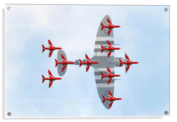 Red Arrows Spitfire Formation Acrylic by J Biggadike
