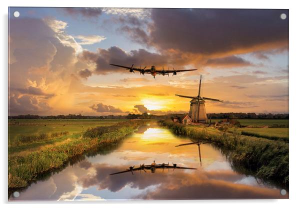 Lancaster Bomber Over The Mills Acrylic by J Biggadike