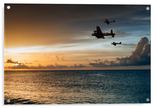 Lancaster Spitfire Hurricane Sunset Acrylic by J Biggadike