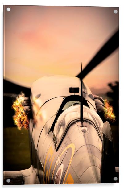 Supermarine Spitfire Spitting Fire Acrylic by J Biggadike