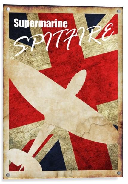 Vintage Spitfire poster Acrylic by J Biggadike