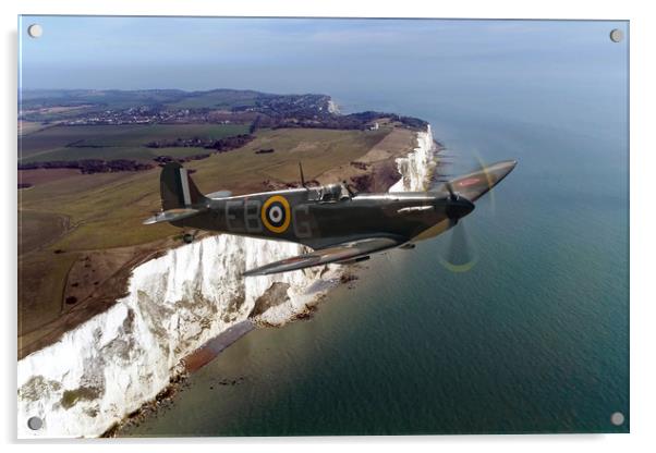 Supermarine Spitfire P7350 Over The Cliffs Acrylic by J Biggadike