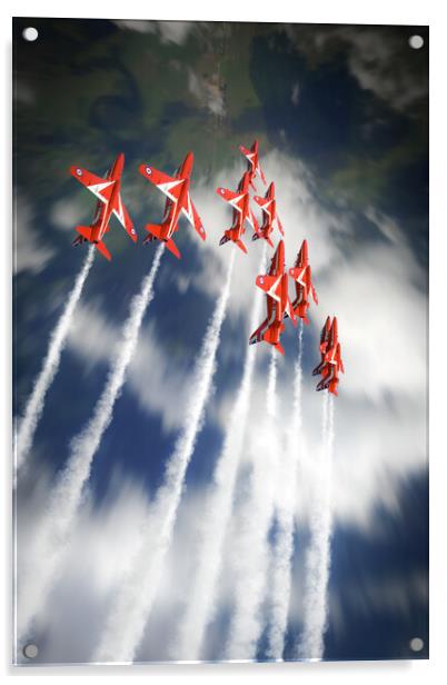 Red Arrows In Flight Acrylic by J Biggadike