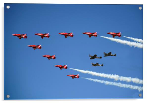 Red Arrows with the BBMF Spitfires Acrylic by J Biggadike